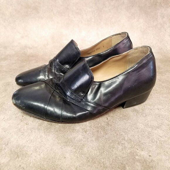 Giorgio Brutini Womens 244611 Size 7 Black Leather Slip On Loafer 2" Block Heels - Picture 3 of 10